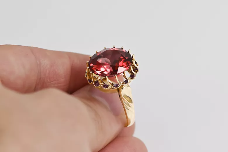 8K Gelbgold Ruby Ring Vintage Handwerk vrc035x-rb Art Deco Russischer sowjetischer -Schmuckstil der UdSSR